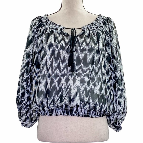 ADIVA Aztec Printed Tassel Tie Peasant Blouse - Picture 1 of 10